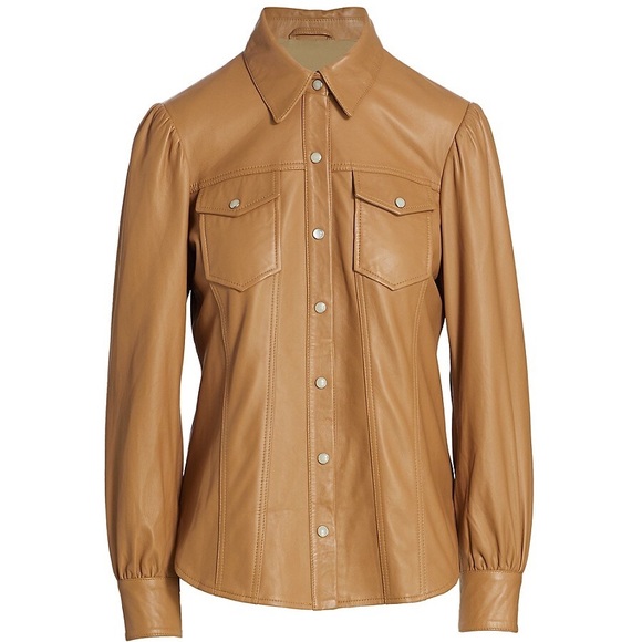 Cinq à Sept, Sarine Long-Sleeve Leather Shirt. New, never worn with tags. XS. - Picture 4 of 12